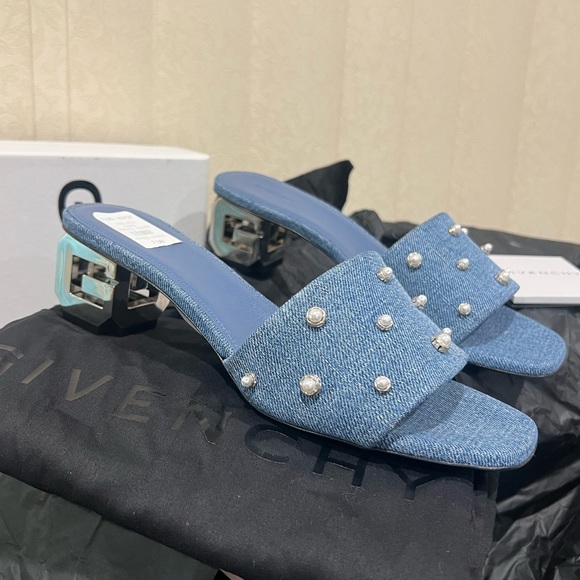 NEW Givenchy Denim G-Cube G logo kitten heel mules - Picture 3 of 16